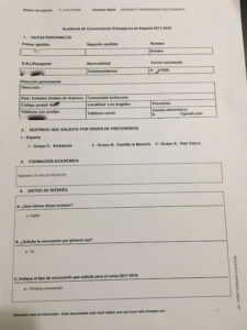 Auxiliares de Conversacion application form